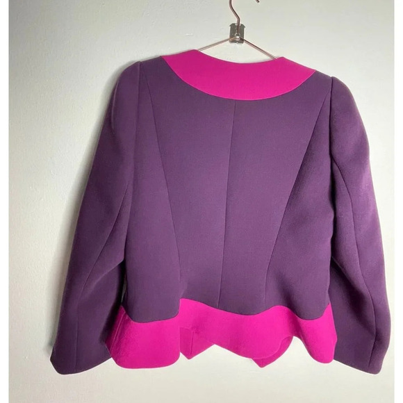 Manzoni Couture Womens Wool Silk Single Breasted Blazer Jacket Fuchsia Pink 12 - Picture 2 of 8